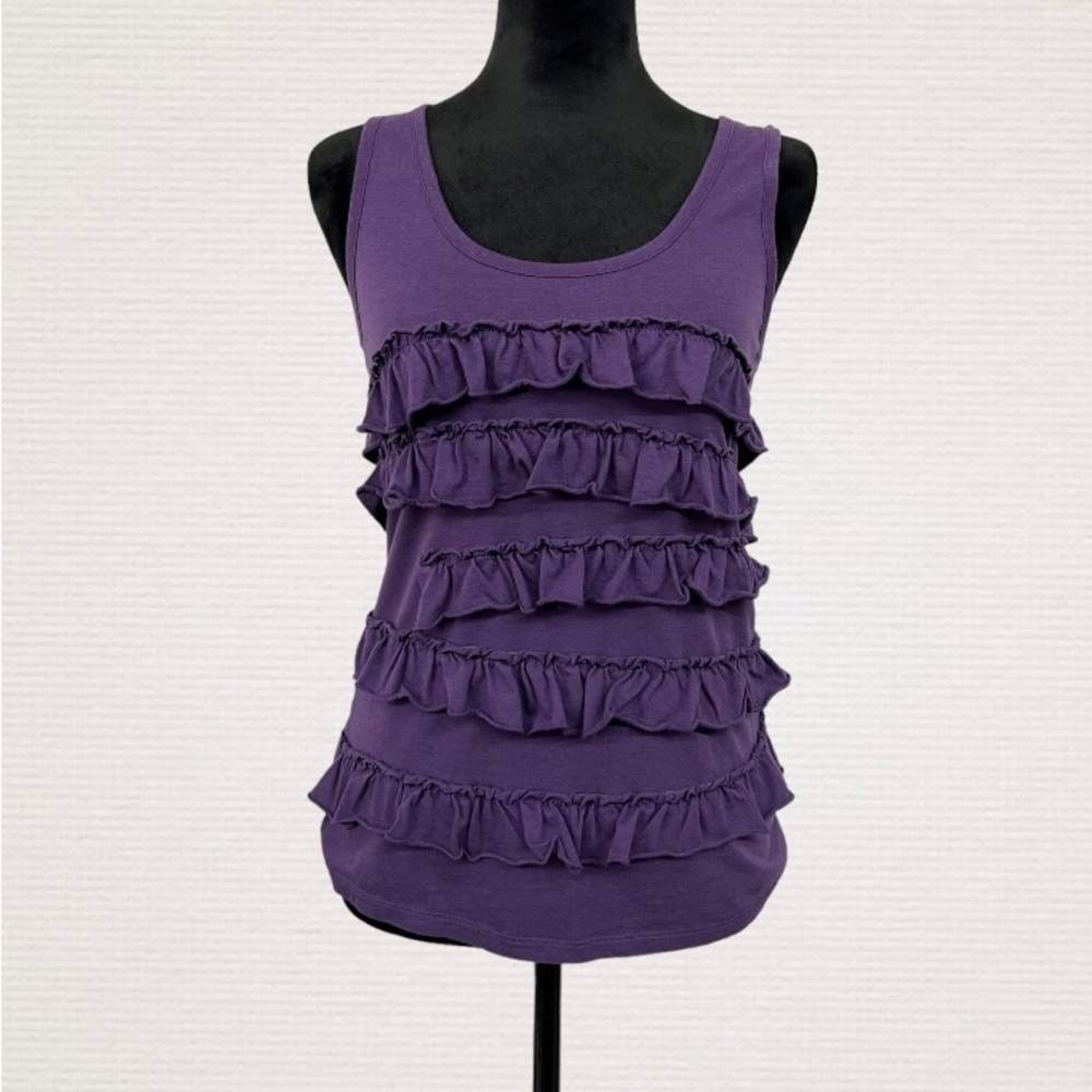 Ann Taylor Loft Womens Top Size XS Purple Ruffled Tiered Pima Cotton Sleeveless